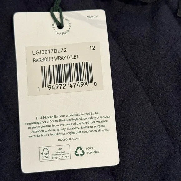Barbour Wray Quilted Gilet Vest – Blue – Size US8 – NWT - Picture 5 of 6